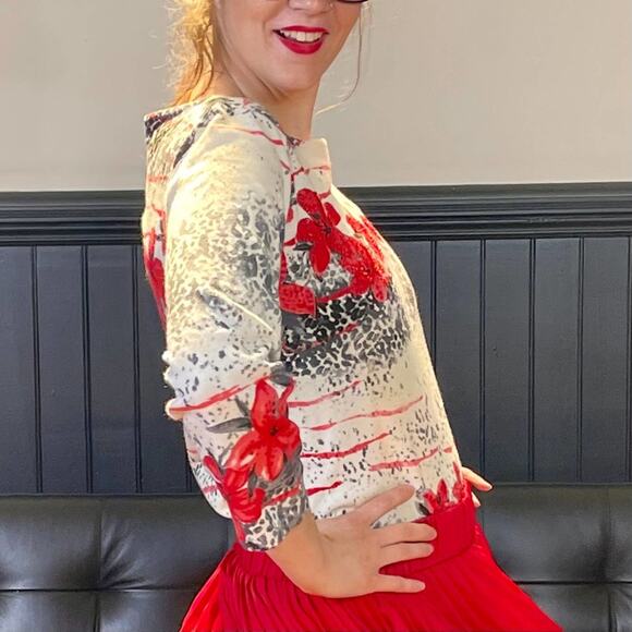 DRAPER'S & DAMON'S White Black Vintage 00s Floral 3/4 Sleeve Blouse - Picture 2 of 6